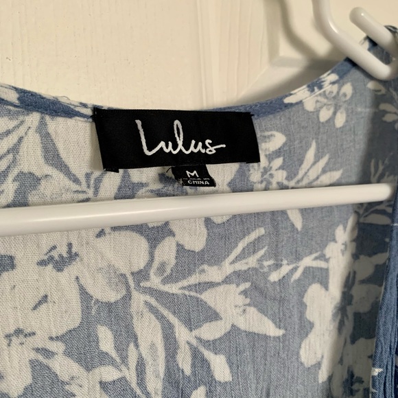Lulu’s Cornflower Blue and White Patterned Wrap Dress - Picture 7 of 8